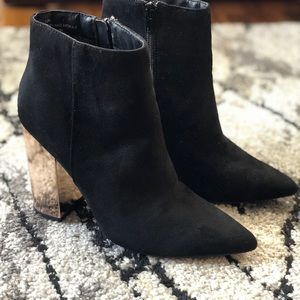 Luna Black Pointed Toe Booties with Gold Heel